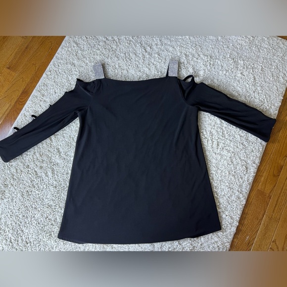 Women’s Medium Bedazzled Black Open Shoulder Top - Picture 2 of 7